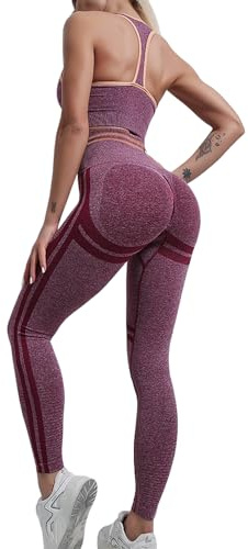 dohomiryo Donna Set di Abbigliamento Yoga Sportive Bra+Leggings 2 Pezzi Tuta Sportiva Palestra Fitness Activewear Rosso vino M