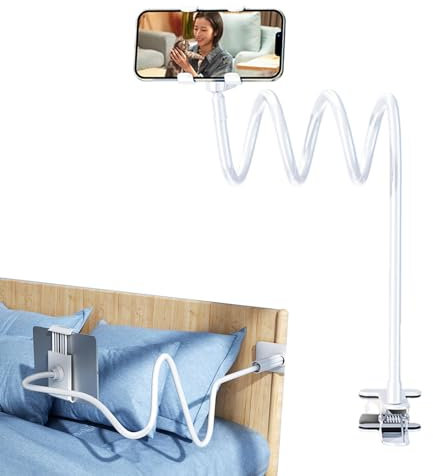 Generisch Extra Long Gooseneck Mobile Phone Holder, 360 Degree Rotating Mobile Phone Bedside Clip, Phone Holder Table Clamp, Table Mount Phone Stand, Suitable for Tablets Under 26.7 cm (10.5 Inches)