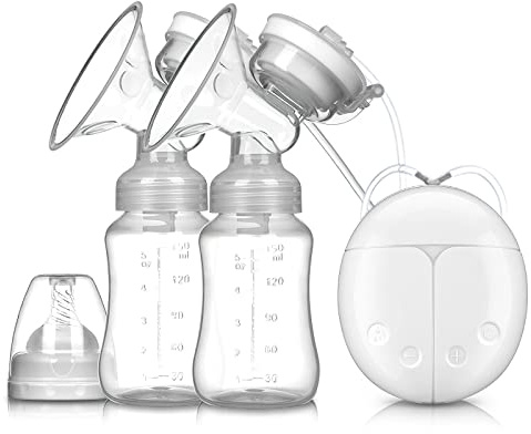 Ruspela Extractor de leche portátil, extractor de leche eléctrico doble, portátil, sin dolor, succión fuerte, bomba automática de lactancia materna