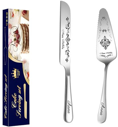 Malihome Set di tagliapasta per torte nuziali personalizzate, set di coltello per torta di compleanno personalizzabile e spatola per torta, regalo di anniversario di compleanno (compleanno d'argento)