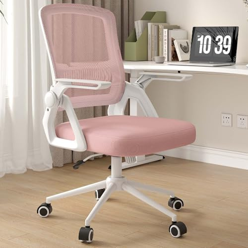 naspaluro Office Chair Ergonomic Desk, Height Adjustable Computer Chai, Executive Work Chai with Padded Seat Cushion, Swivel Mesh Chair (Without Headrest, Pink-5)