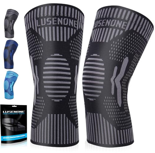 Lot de 2 Genouillere Arthrose, Ligamentaire, Ménisque, Genouillères pour Sport, Running, Genouillere Maintien de Compression Attelle Genou pour Homme et Femme(Noir, XL)