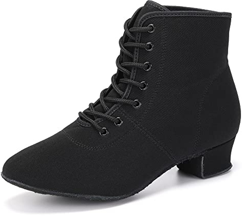 HROYL Botines de Baile Latino Mujer con Tacón Bajo Zapatos de Baile Salsa y Bachata de Salon Negro-3.5-S,EU 40