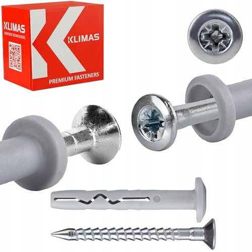 KLIMAS Quick Assembly Impact Dowels with Collar and Countersunk Screws | Nail Dowel Aerated Concrete Dowel Impact Dowel Nail Anchor Plastic Dowel Long Shaft Dowel Set (6 x 80 mm, 200, Set)