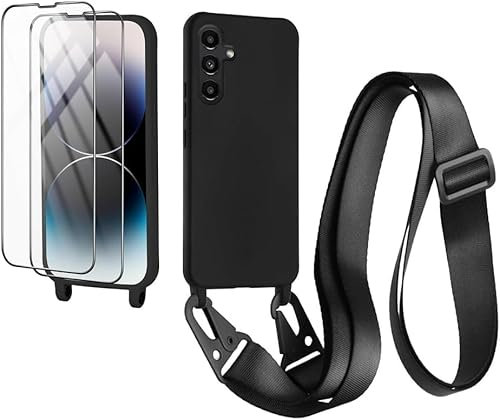 CaseLover Mobile Phone Case for Samsung Galaxy A16 4G/5G, Case with Strap, Premium Silicone Necklace Mobile Phone Case with 2 Protective Films, Adjustable Cord for Hanging, Shockproof Protective Case