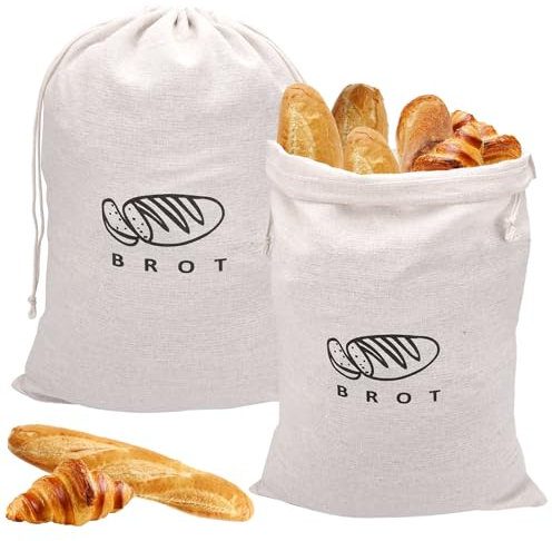 2 Pièce Sac a Pain Tissu 40cm X 30cm, Sacs à Pain en Lin avec Cordon de Serrage, Sac à Pain Réutilisable pour la Fraîcheur Du Pain, des Noix, des Fruits, des Légumes et Des Céréales