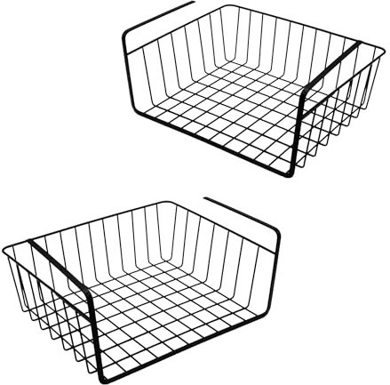 Unterregal Hängekorb aus Metall 2er Set schwarz - 32 x 27 cm - Aufbewahrungskorb zum Einhängen an Regalböden - Drahtkorb Organizer Korb für Regal Schrank Küche Büro