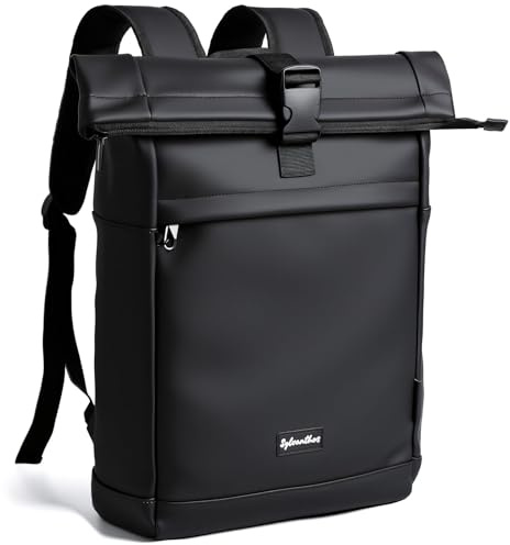 Sylvanthos Wasserdicht Rucksack, Laptop Rolltop Rucksack für Herren & Damen Mit Diebstahlsichere Reißverschluss, Erweiterbar (18-25L) Rolltop Rucksack für Reisen, Arbeit, Schule and Business - Schwarz
