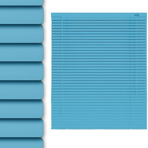 Stores sans Cordon, Stores Vénitiens Horizontaux Mini 25mm en Aluminium pour Fenêtres Intérieures, Filtrage De Lumière sur Mesure, Installation Facile pour Maison Bureau Et Porte(Sea Blue)