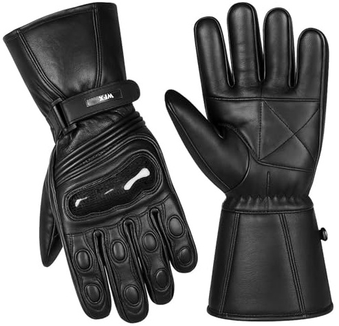 WFX Guanti da moto per uomo e donna, guanti da moto impermeabili con touchscreen, design in pelle antivento e protezione sulle nocche, guanti da corsa su strada con dita intere (S)