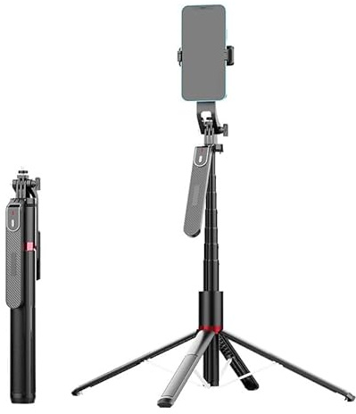 Aluminium 360° Rotating Selfie Stick Tripod with Wireless Remote & Face Tracking – Extendable to 1.6m, Lightweight, Portable, Compatible with iPhone & Android Smartphones