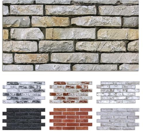 Commomy 12 Piezas Paneles de Pared de Ladrillo 3D, 58 x 30 cm, PVC Paneles Decorativos para Pared, Impermeable, Autoadhesivo, Revestimiento de Paredes para Sala, Dormitorio, Cocina