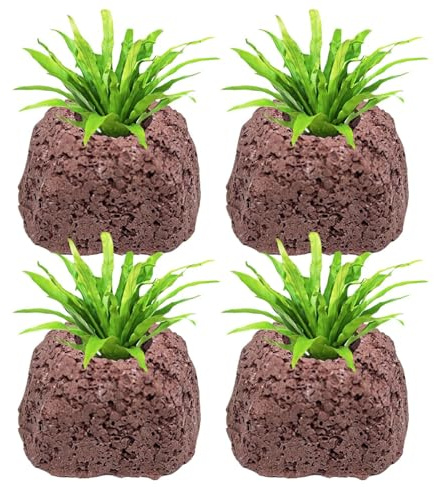 Macetas Para Plantas De Acuario - 4 Piezas De Piedra Volcánica Antiflotante | Anillos Fijos Para Plantas Acuáticas | Soporte De Hierbas Para Pecera, Decoración De Paisaje Para Cultivo De Piscinas De C