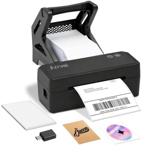 Arrvel Imprimante Thermique Bluetooth avec Support, Imprimante Etiquette 4x6 sans Fil, Etiqueteuse Label Printer pour Colis Amazon La Poste Colissimo Etsy Shopify, iPhone Android Windows Mac (Noir)