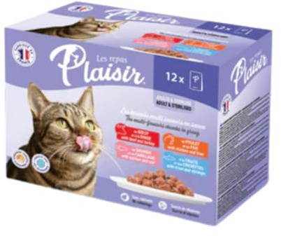 Les Repas Plaisir - Chat stérilisé - Émincés multisaveurs en Sauce - Aliment Humide Complet et équilibré - 96x100g