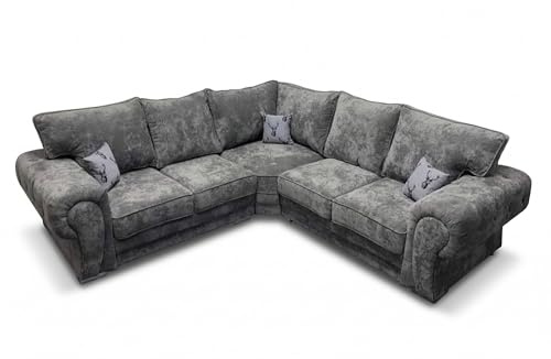 Verona Chesterfield Corner Sofa Range | Soft Fabric High back Cushions-Sofa For Sale-2C2 Large Couch-sofa set for living room (Grey, Hgih Back Cushions)