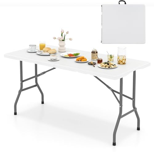 COSTWAY Tavolo da Campeggio Pieghevole, in HDPE (Bianco, 150 cm)