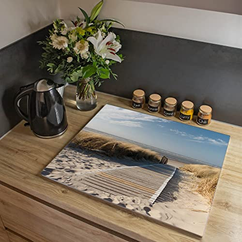 banjado® Herdabdeckplatte Glas 1-teilig 60x52 cm/Schneidebrett Herdabdeckung mit Motiv Dünen/Herdabdeckplatten Ceranfeld 1teilig / Schneidebrett Glas individuell einsetzbar