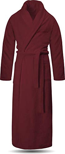 normani Extra langer Bademantel aus 100% Baumwolle - Frottee Saunamantel für Damen und Herren - Schadstofffreies Material - Ausgezeichnet mit Öko Tex 100 Farbe Burgund Größe L