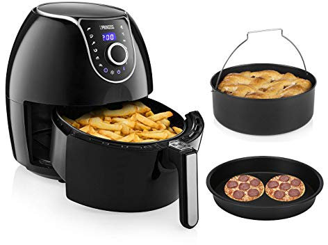 Digitale XXL Heißluftfritteuse mit Zubehör Pizzapfanne & Backform 5,2 Liter, 8 Programme - ohne Öl frittieren