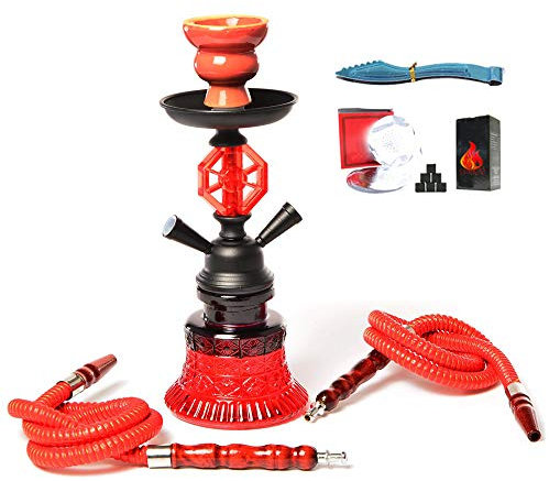 JHKJ Hookah Set 2-Hose Pipe con Un Tazón de Cerámica, Clip de Carbono, Lámina de Aislamiento Térmico para Better Shisha Hookah Smoking Deluxe Shisha,Rojo
