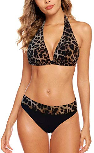 Aidotop Damen Bikini Set Triangel Badeanzug Strand Ties Zweiteiliger Bademode Bikinihose（Leopard,M