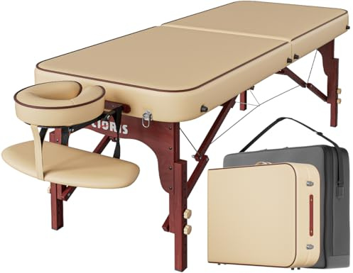 CLORIS 84 Professional Massage Table Portable Reinforced Wooden Leg Hold Up to 1100LBS 2 Folding Lightweight Spa Solon Tattoo Massage Bed Height Adjustable with Carrying Bag