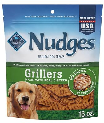 Blue Buffalo Nudges Grillers Natural Dog Treats, Made in the USA with Real Chicken, 16-oz Bag