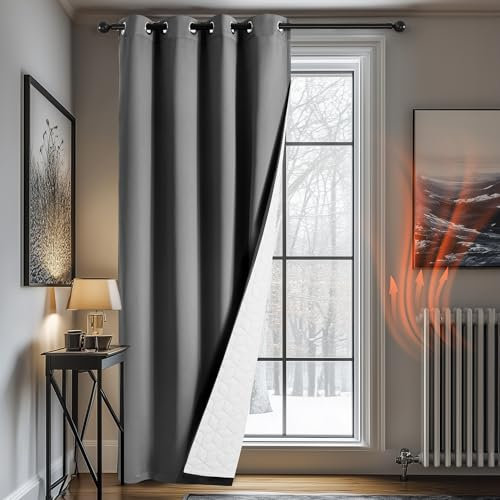 Deconovo Gardine mit Ösen Mehrlagig Vorhang Kälteschutz 100% Verdunklung Raumteiler Wärmeisolierend Thermo Curtain Dicker Stoff Wärme Tür, 240x140(HöhexBreite), Hellgrau, 1 Stück