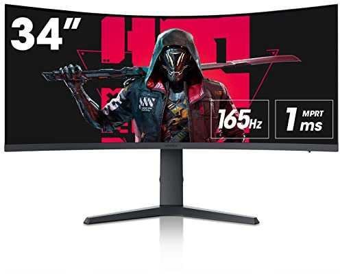 KOORUI 34 Inch Ultrawide Curved Gaming Monitor, 165Hz, WQHD 1440P, 1000R, MPRT 1MS, HDR 400, 2x HDMI 2.0, 1x DisplayPort 1.4, AdaptiveSync, Tilt/Height Adjustable, Black