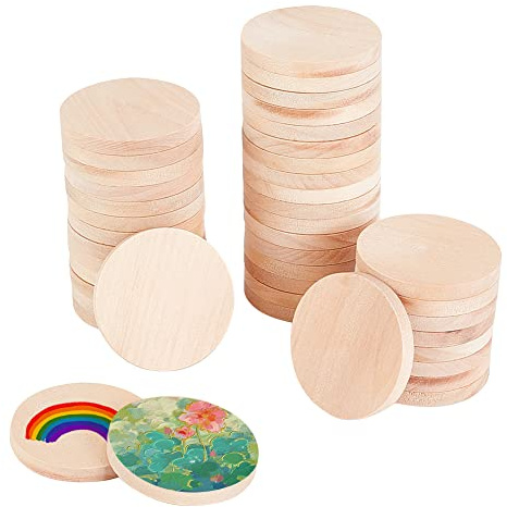 OLYCRAFT 50pcs 4cm Natural Wood Slices 5mm Unfinished Wooden Circles Blank Natural Wooden Circle Round Cutouts Thick Wood Discs Chip for DIY Crafts Painting Engraving Home Decor