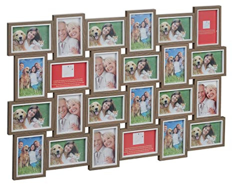 Relaxdays Bilderrahmen Collage, 24 Bilder, 10x15, Hoch- & Querformat, Fotorahmen Wand, 61,5 x 91 cm, Fotocollage, braun