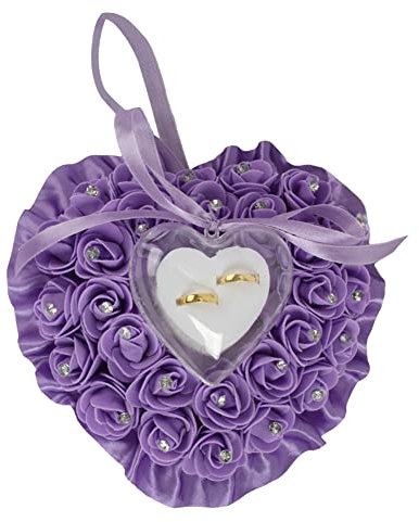 iSpchen Ringkissen Hochzeit Eheringbox romantische herzförmige Ehering Kissen künstliche Schaumblume Ringkissen Rose Blumen Ring Box Ringhalter mit Band für Hochzeitszeremonie Hochzeit Deko