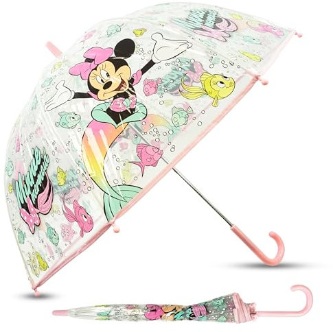 SRV Hub Minnie Mouse Kids Transparent Umbrella, 75cm PVC Dome, Windproof, Lightweight, Waterproof for Girls 3-7 Years, Durable J Handle, Rain & Sun Protection