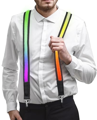 DreamsEden Light Up Suspenders LED Flashing Suspenders Glowing Adjustable Y Back Suspender Clothes for Rave Party Accessory