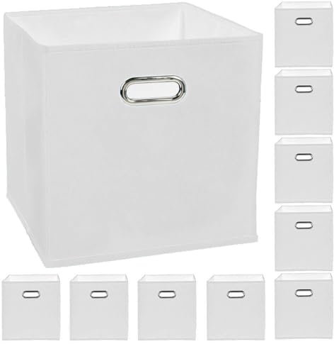 Murago - 10er Set Aufbewahrungsbox ca. 30x30x30 cm - Weiß - Faltbox Organizer-Box Stoffbox Faltbare Karton-Box Regalbox Würfel Klappbox Körbe Kinderzimmer Spielzeugkiste Ordnungsbox