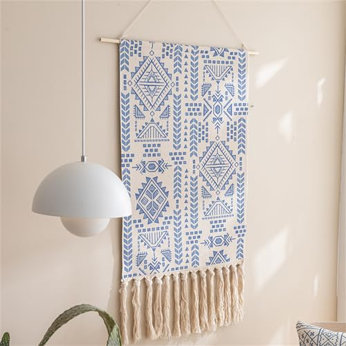BMIDRUT Tapiz tejido de macramé para colgar en la pared, tapiz bohemio para el hogar, apartamento, dormitorio, telón de fondo de 50 x 85 cm