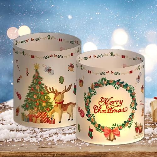 NVTRSD 12 Stück Windlicht Weihnachten, Teelichthalter Weihnachten Tischdeko Weihnachten, Christmas Decorations REH Windlichter Weihnachtsdeko Innen für Kerzen/Teelichter