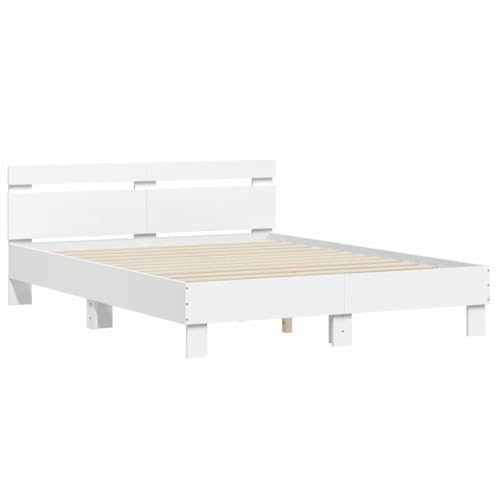 vidaXL Estructura Cama con Cabecero, Somier de Listones, Marco de Cama, Mueble para Dormitorio, Madera de Ingeniería Blanco 150x200 cm