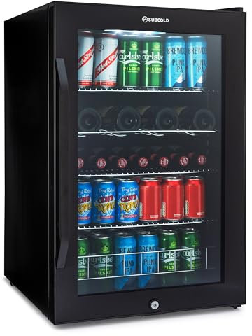 Subcold Ace130 LED Touch Control Beer Fridge With Glass Door | Premium Drinks & Wine Fridge | Black Alu Handle, Auto Defrost with Fan | 140 Cans | Ideal for Home Bar Undercounter