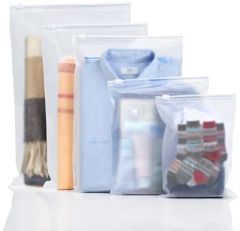 Reusable Zip Lock Bags 34pcs - 5 Size Plastic Travel Organiser Pouches, Frosted Waterproof Storage for Clothes, Shoes, Cosmetics, Suitcase - No Holes Hospital Bag
