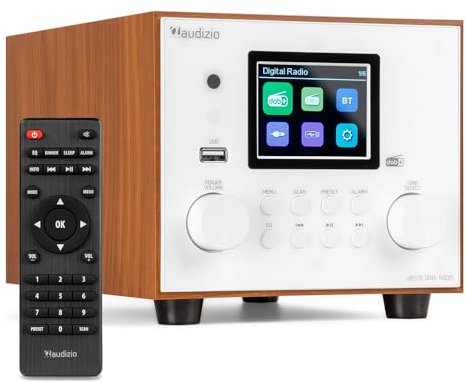Audizio Vieste - DAB Radio mit Bluetooth, Digitalradio, 60 Watt Lautsprecher, DAB Plus Radio mit USB Anschluss, FM & UKW, Weckerfunktion, 20 Speicherplätze, Auto-Suchlauf, Küchenradio DAB mit Display