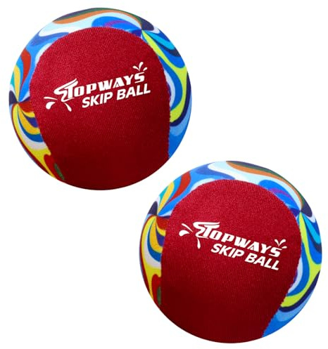 TOPWAYS Beach Pool Bouncying Ball, Water Skip Ball, Swimming Water-Proof Beach Toys, Pool Games for Kids & Adults (2PCS Red Geometric)