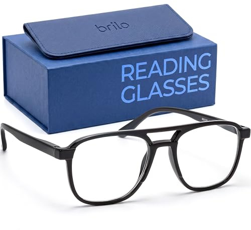 BRILO Lunettes de Lecture Style Aviateur (Mixte) – Loupes de Vue pour Homme et Femme – Système Flex Anti-Pression – Verres Haute Qualité – Couleur Noir Classique (1.5)