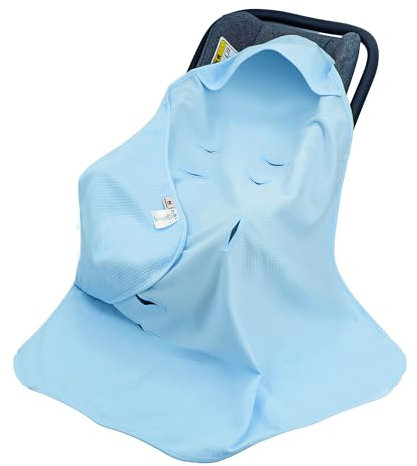 Einschlagdecke Babydecke für Babyschale Kinderwagen Kuscheldecke 90 x 90 cm Waffelstoff Universal Baby Decke für Buggy Autositz (Einlagig-blau),0.5 Tog
