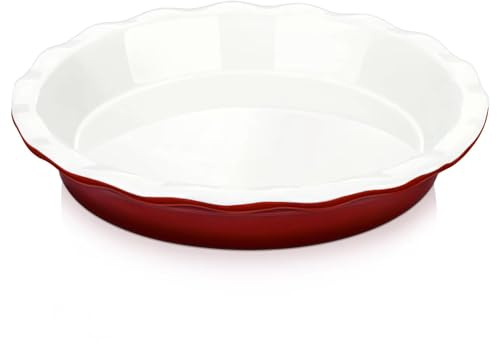 TAMUME Moule à tarte en céramique avec bord ondulé pour des pâtisseries parfaites Rouge