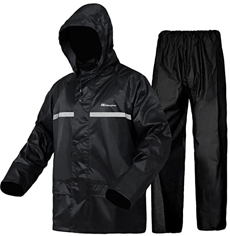 QUANYONG Waterproof Rain Suit for Men (Rain Gear Jacket & Trouser Suit) (Black, 2XL)