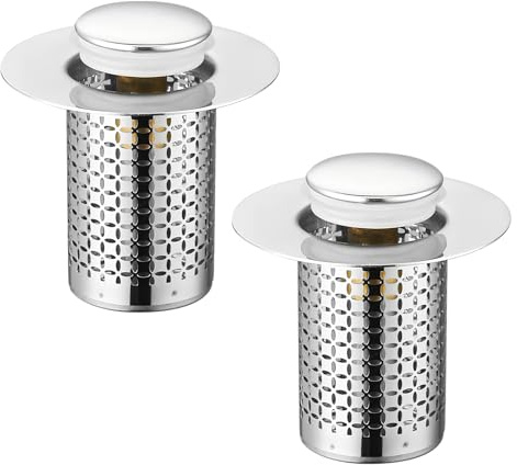 2 Piezas Tapón de Lavabo, Tapon Fregadero Cocina, Tapon Pop Up Lavabo,Tapones de Desagüe, 304 Acero Inoxidable, para Bañera, Cocina, Lavabos, Diámetro del Agujero de 34-40MM (Versión Corta)