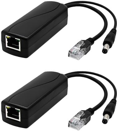 2 Pezzi Active PoE Splitter Adattatore 48V a 12V 2A,Splitter Gigabit PoE IEEE 802.3af,Connettore DC 5.5x2.1mm,Velocità 10/100Mbps,Plug and Play per Telecamere IP Access Point Telefoni VoIP Dispositivi