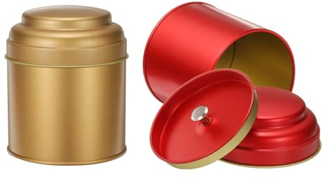 QUARKZMAN 2 Latas De Té Herméticas Con Doble Tapa, Pequeña Lata Redonda De 8 Onzas Líquidas, Recipientes De Cocina Para Té En Hojas, Café, Dulces Y Especias, Color Dorado Bronce Y Rojo